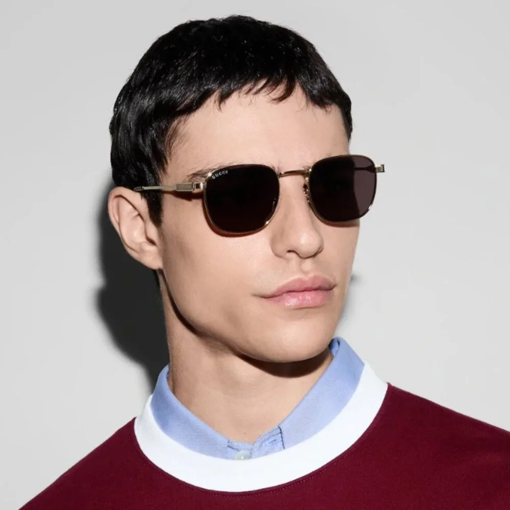 Gucci Men Sunglasses Gold Brown Square GG1876S 002 NEW AUTHENTIC